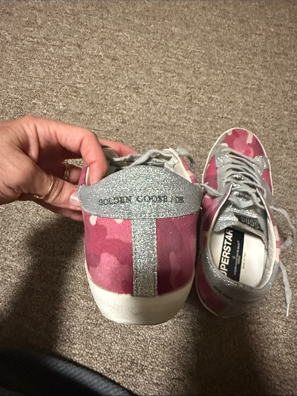 Golden Goose Pink Camo Super-Star Sneakers with Silver Glitter - Picture 3 of 7